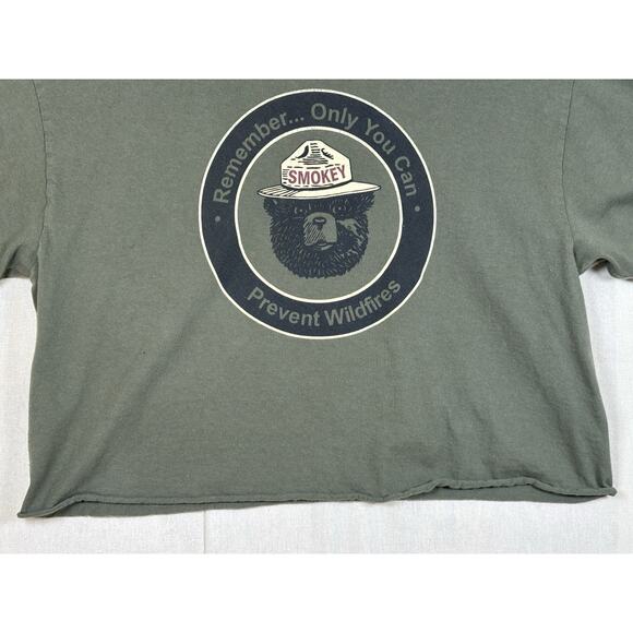 Smokey Bear Official License Cropped T Shirt Olive Green Women’s Large - Picture 10 of 16